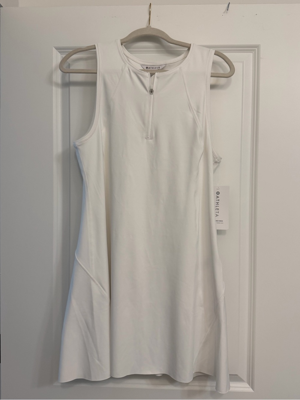 Athleta White Sleeveless Zip-Front Fit-and-Flare Dress